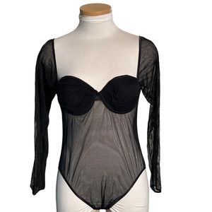 Vintage Lingerie Cacique Sheer Bodysuit Fully Lined Cups Long Sleeves Size Small